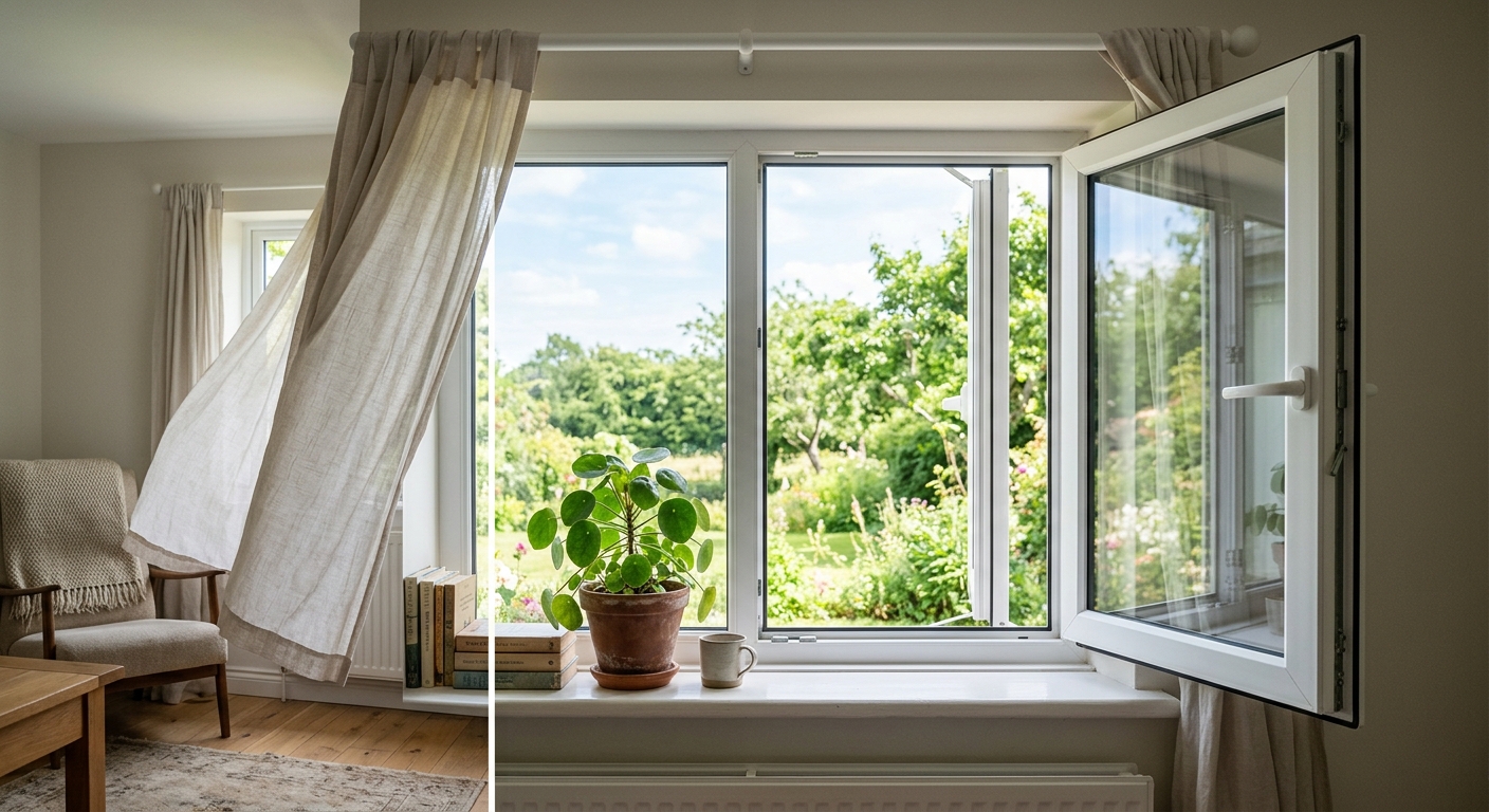 Ventana abierta ventilando una habitación con luz natural